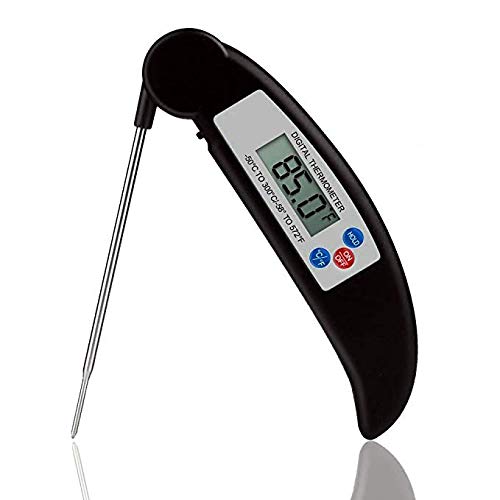 Kamefit Meat Thermometer, Electronic Digital Food Thermometer with Instant Read and Probe for Grill, BBQ, Milk and Bath Water - Black