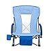 #WEJOY Compact Low Sling Folding Beach Chair Lightweight Collapsible with Cup Holder Pocket Mesh Back and Armrest, Blue