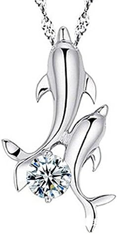 LiangXuanChen Women's Cute 925 Sliver Rhinestones Christmas Dolphin Necklace White Crystal