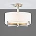 Linea di Liara Allegro Modern Farmhouse Semi Flush Mount Ceiling Light Fixture Brushed Nickel with Fabric Shade Drum Light Fixture Entry Light Fixtures Ceiling Bedroom Flush Mount Light, UL Listed