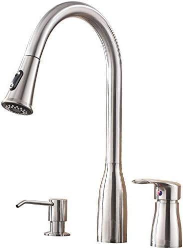 Hotis Comercial Pull Out Prep Sprayer Stainless Steel Single Handle Pull Down Kitchen Faucet,Brushed Nickel Kitchen Sink Faucet with Soap Dispenser