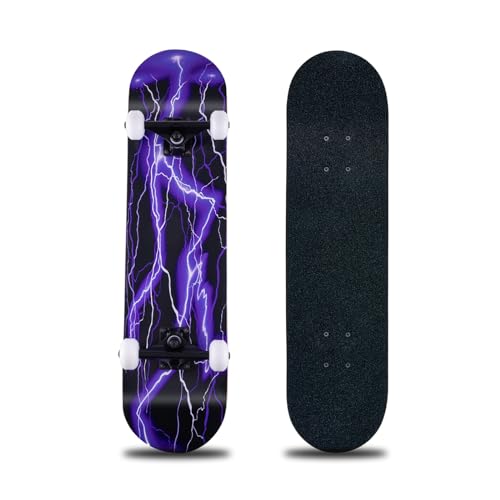 Skateboard,31 x 8 Inch Complete Skateboard, 8-Layer Maple Wood Deck Double Kick