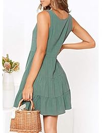 MITILLY vestido corto de verano sin mangas con cuello en V y botones en el dobladillo