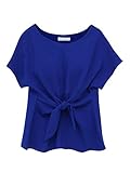 Persun Women Oversized Short Sleeve Crewneck Tie Front Chiffon Blouse