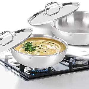 Milton Pro Cook Triply Stainless Steel Tasla with Lid, Set of 2, (16 cm/700 ml, 18 cm/1 Litre) Silver | Dishwasher Safe | Induction Safe | Flame Safe | Gas Stove Safe | Hot Plate Safe | SS Handle