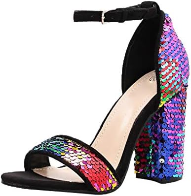 Tsmile Women Sequin High Heel Sandals Spring Pumps Shoes Buckle Ankle Strap Gladiator Party Wedding Sandals Shoes
