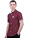 uxcell Men Point Collar Single Breasted Short Sleeve Anchor Prints Shirt M Burgundy