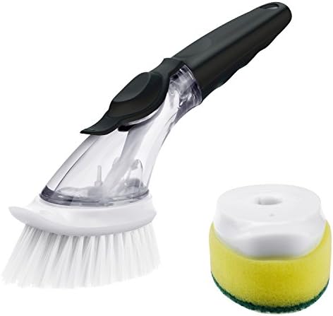 FRMARCH Good Grips Soap Dispensing Dish Brush and Sponge Set -Bowl Pot Pan scrubber with handle Nylon Cleaning Cleaner Scrub Brush Dish Wand for Kitchen (Black)