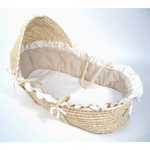Badger Basket Natural Moses Basket with Hood, Beige Gingham Bedding