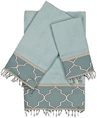 Austin Horn En Vogue Stanton Beads 3 Piece Decorative Embellished Towel Set, Aqua