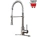 VAPSINT Modern Commercial Lead-Free Pull Down Sprayer Spring Brushed Nickel Kitchen Faucet, Single Handle Kitchen Sink Faucets with Deck Plate