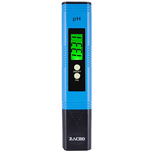 Zacro Digital pH Meter with Pack of 6 Extra Buffer Powder, pH Pen Tests Water, Aquarium, Pool, Hydroponics, Auto Calibration Button, with ATC, 0.00-14.00 pH Measurement Range