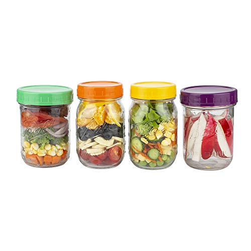 Upgraded 16 Pack Plastic Mason Jar Lids Colored Mason Jar Caps 100