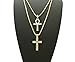 Fashion 21 Egyptian Ankh, Cross Pendant 20, 24, 30 inches Box Chain 2 Necklace Set in Gold Tone (20