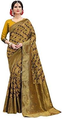 Stylefabs Women's Banarasi Silk Saree with Blouse Piece (1002 SunFlower Mustard, Yellow, Free Size)