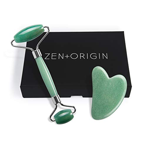 Jade Roller and Gua Sha Set, 100% Natural Jade Stone Face Roller, Anti-Wrinkle Anti-Aging Skin Care Tool, Facial Roller, Facial Massager for Skin Firming, Natural Glow, and Stress Relief