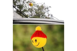 TranShop(TM) Yellow Happy Smiley ​Face with Wool Hat Car Antenna Pen Topper Aerial Ball