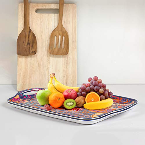 TP Serving Tray with Handles, Large Rectangle Melamine Serving Platter