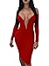 BEAGIMEG Women's Sexy V Neck Long Sleeve Bodycon Midi Party Club Dress