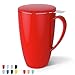 Sweese 15 OZ Porcelain Tea Mug with Infuser and Lid, Loose Leaf Tea Cup, Gifts for Tea Lover, Red