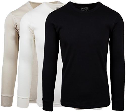 AMERICAN ACTIVE Men's 3 Pack 100% Cotton Fleece Lined Base Layer Long Sleeve Thermal Crew Neck Shirt