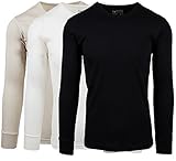 AMERICAN ACTIVE Men’s 3 Pack 100% Cotton Fleece Lined Base Layer Long Sleeve Thermal Crew Neck Shirt