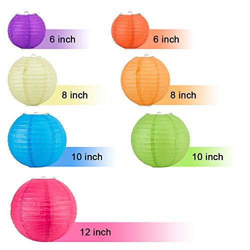 25 Pcs Hanging Set,7 Colored Paper Lanterns and 18 Colored Paper Pom Poms,for Birthday,Wedding and Festival Decorations