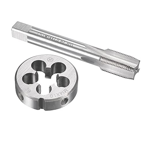 TOP-VIGOR M14 x 1mm Metric Tap and Die Set, Machine Thread Screw Tap with Round Threading Die, Heavy Duty Tap & Die Kit for DIY, Repair, Cutting External and Internal Thread