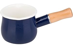 FYUEROPA Enamel Milk Pot, Butter Warmer Non-Stick Mini Saucepan, 4 Inch 17 Oz Small Cookware with Wooden Handle