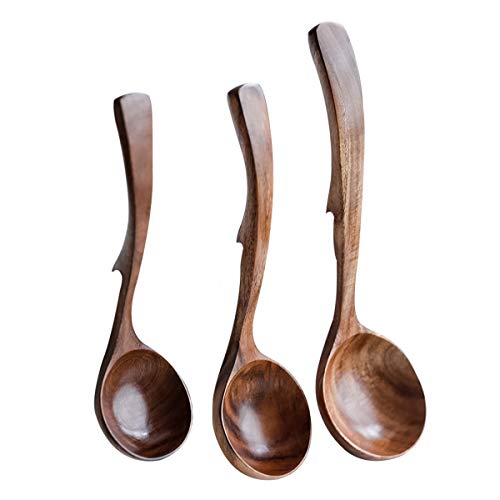 UBae Classic Wooden Kitchen Soup Ladle Natural Acacia Wooden Spoon Kitchen Utensil Spoon (3pcs Set)