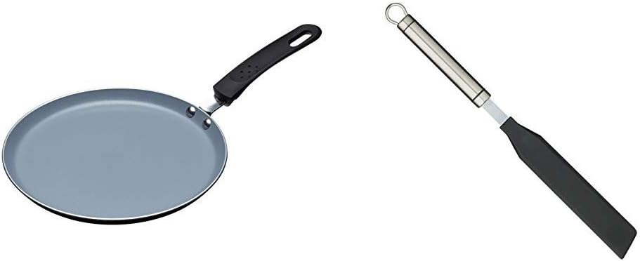 MasterClass KitchenCraft Ceramic Non Stick Induction-Safe Crêpe and Pancake Pan, 24 cm & Professional Nylon Spatula/Palette Knife with Stainless Steel Handle, 33 cm (13")