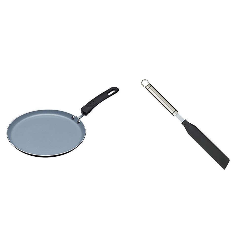 MasterClass KitchenCraft Ceramic Non Stick Induction-Safe Crêpe and Pancake Pan, 24 cm & Professional Nylon Spatula/Palette Knife with Stainless Steel Handle, 33 cm (13")