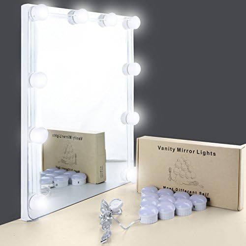 Mirror Lights, UNIFUN Hollywood Style LED Makeup Mirror Lights with 10 Dimmable Bulbs, USB Powered Flexible Lighting Fixture 7000K for Bathroom, Makeup Dressing Table (Mirror Not Include) (Button)
