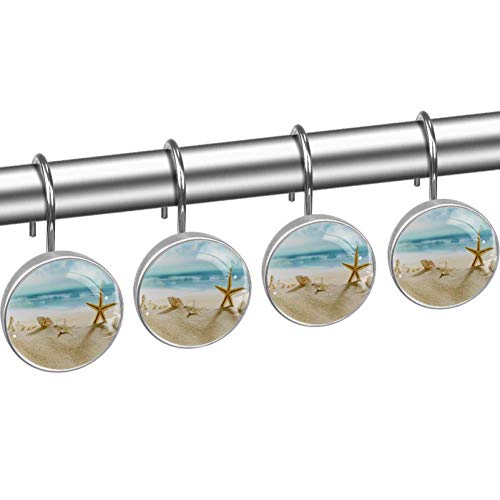 Shells Starfish Coast Sea Sand Beach Shower Curtain Hooks Set of 12