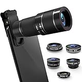 iPhone Lens Kit, 6 in 1 Cell Phone Camera Lens with 18X Zoom Telephoto Lens/Fisheye/Wide Angle& Macro Lens(Screwed Together)/Teleconverter/CPL, Compatible iPhone, Samsung & More