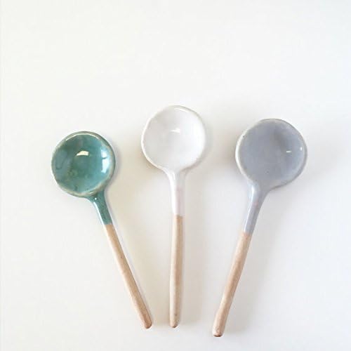 Handmade trio of salt sugar spoons in turquoise white and gray