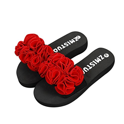Summer Sandals,Boomboom 2018 Women Teen Girls Flower Summer Sandals Slipper Indoor Outdoor Beach Shoes (US 7, Red) - Thumbnail 3
