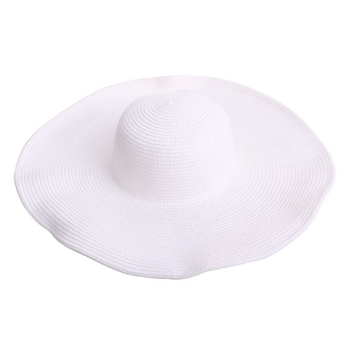 HDE Women's Floppy Packable Wide Brim Sun Shade Derby Beach Straw Hat (White)