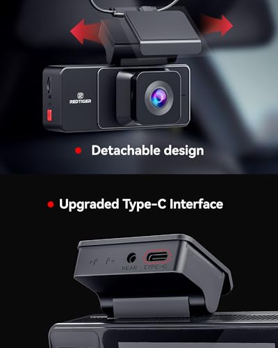 REDTIGER A3 Camara para Carro 3 Canales WiFi, 2.5K+1080P+1080P Delantera/Trasera/Interior, Pantalla 3.18'', Visión Nocturna IR, Grabación en Bucle, Estacionamiento 24H, Soporta 256GB