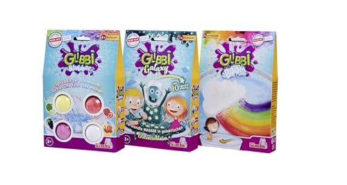 Simba 109100990 Glibbi Galaxy Boom Lot de 3 Jouets de Bain pour Enfants à partir de 3 Ans, Mousse colorée pour Baignoire, Slime pailleté avec étoiles GID, Bombe de Bain, Plaisir
