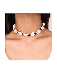 Collar de concha de cowrie natural hecho a mano, tejido ajustable, estilo bohemio hawaiano, para playa o para mujeres y niñas