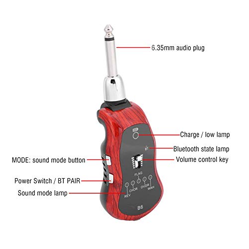 Guitar Effector, Portable USB Rechargeable Long Service Bluetooth 5 Sound Modes 6.35MM Guitar Synthesize Connector