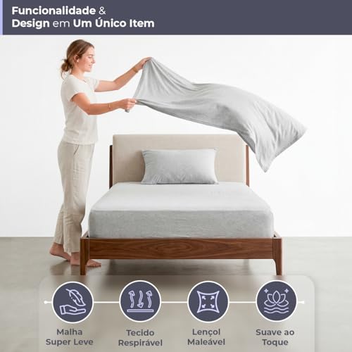Decolab Jogo de Lençol Malha 100% Algodão Extra Macio - Roupa De Cama Antiácaro, Inclui Lençol Com Elástico (Forro) E Fronhas (Cinza-escuro, Solteiro Completo)