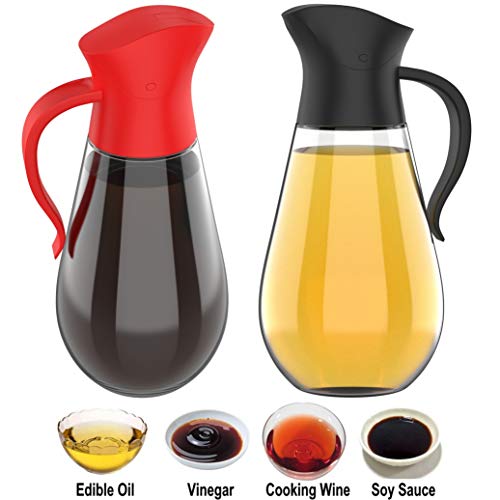 Brieftons Oil & Vinegar Dispensers: 2 x 18.6 Oz Leakproof Glass Dispenser Bottles, Dual Condiment Dispensing Cruet Containers, with Automatic Stopper, Drip-Free & Spill-Free Spout, Non-Slip Handle - Thumbnail 6