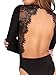 DIDK Women's Sexy Backless Lace Appliques Long Sleeve Bodysuit Black Small