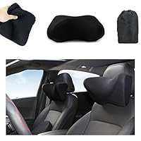 LULUME Memory Foam Car Headrest Pillow - Ergonomic for Comfort - Neck Protector for Car & Train & Plane Seat - Black - Pack of 1