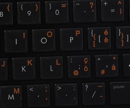 ITALIAN KEYBOARD LABELS ON TRANSPARENT BACKGROUND WITH ORANGE LETTERING (14X14)