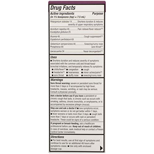 NATURE’S WAY UMCKA COLD AND FLU RELIEF SYRUP, FEVER*, SORE THROAT, COUGH, CONGESTION, BODY ACHES*, HOMEOPATHIC, PHENYLEPHRINE FREE, 0.05% ALCOHOL, BERRY FLAVORED, 4 FL OZ (PACKAGING MAY VARY)