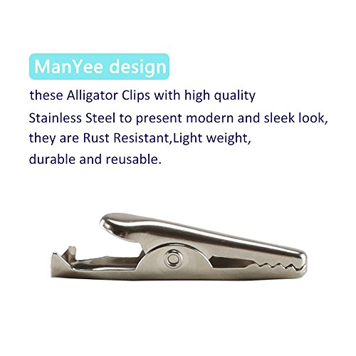 ManYee 120pcs 35 mm Silver Tone Alligator Clips Crocodile Clamps for Battery Test Clip Cable Lead Place Card Holder