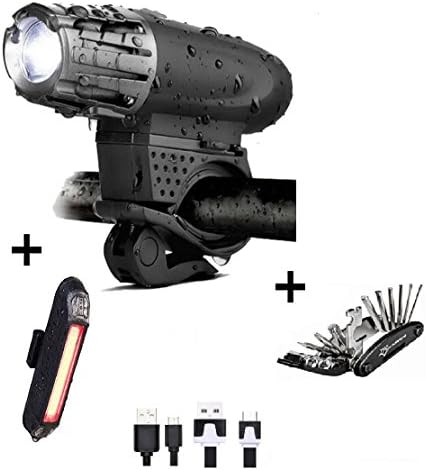 Bicycle Lights Front and Back FREE 16 in 1 Pocket Mini Repair Tools, USB Rechargeable LED High Brightness Bike TAIL LIGHT. Easy Installation & WATER-RESISTANT Bike Lights For Safe Cycling At Night